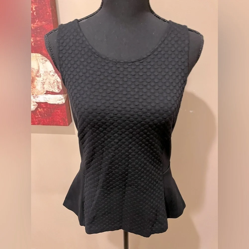 J CREW Black Textured Top with Peplum & Gold Zipper, size Small